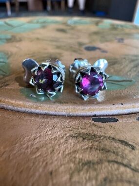King Baby used Purple Stud Earrings - Sterling Floral Setting